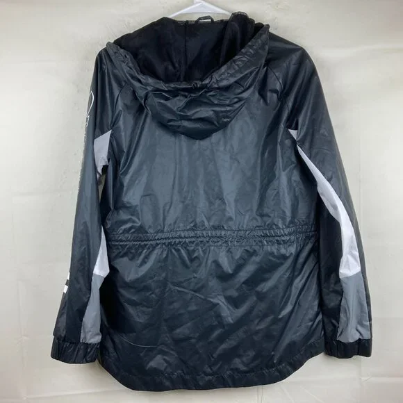 Adidas Women Sz S Black Wind Breaker Zip Up Hooded Jacket Cinched Waist - Picture 9 of 11